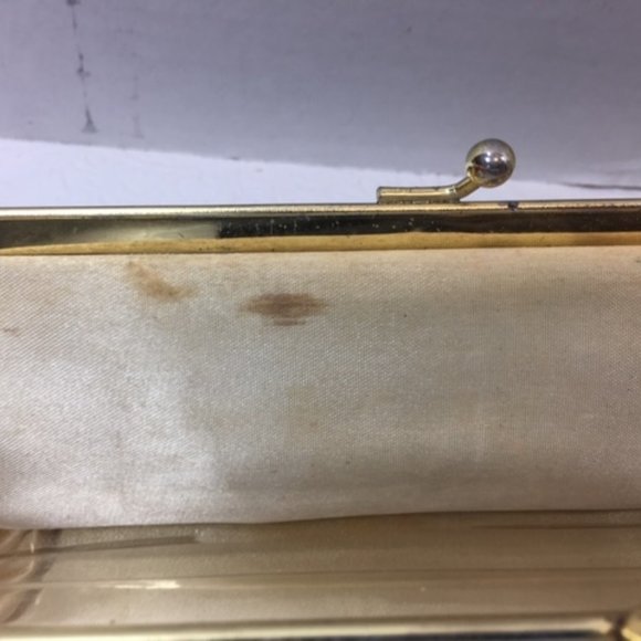 Vintage Stylemark By Mutterperl Black Evening Double Kiss Lock Purse Clutch - Picture 10 of 11